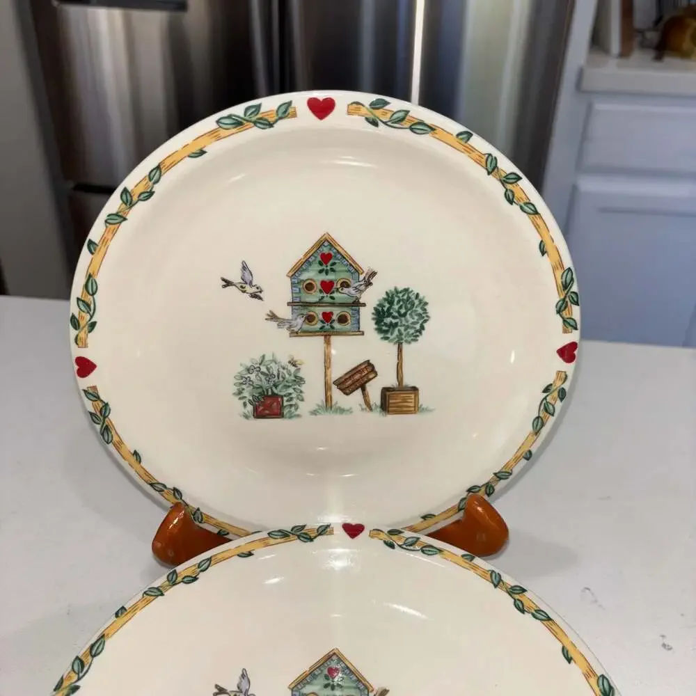 Set of 6 Thomson Pottery Birdhouse Pattern Salad Plates